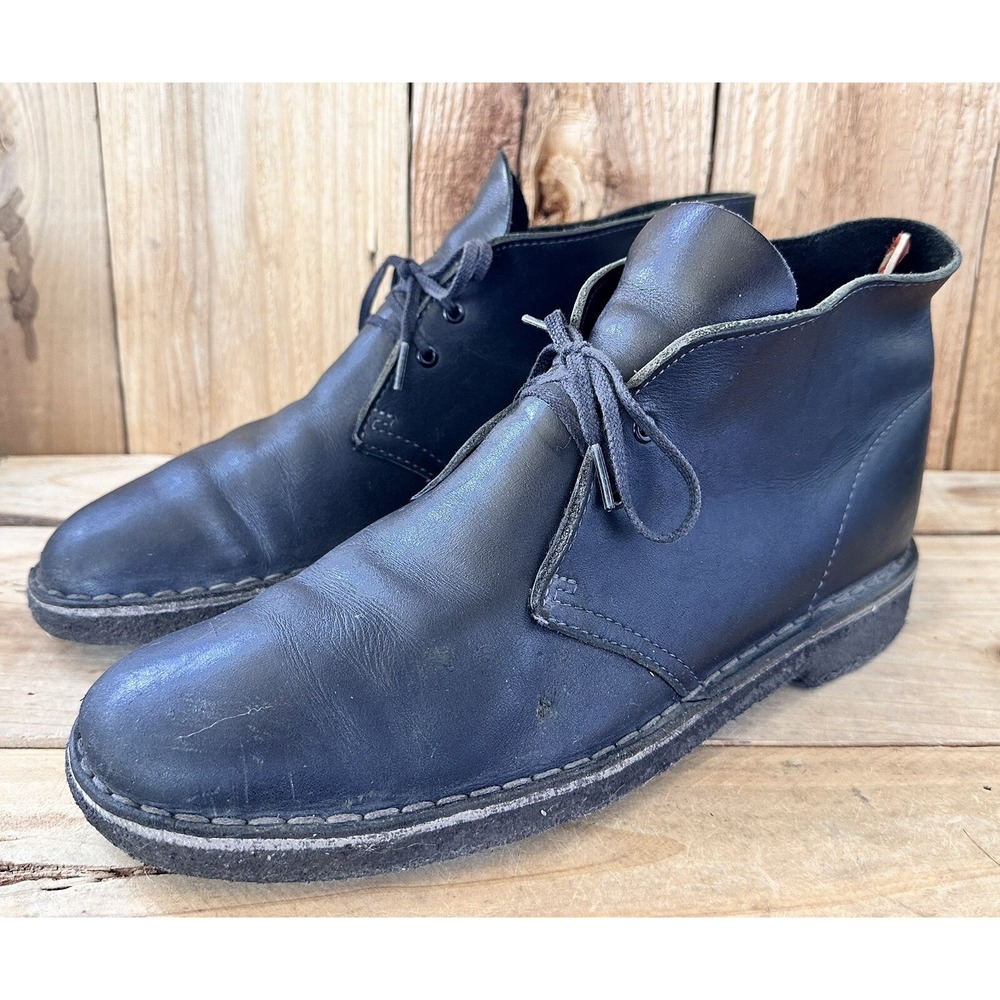 Clarks Desert Ankle Boots Leather Chukka Mens 9.5 Black Excellent